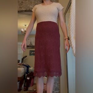 DownEast Lace Midi Dress - Cream and Burgundy